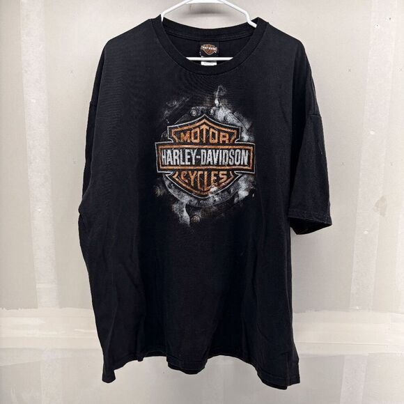 Harley Davidson Motorcycles Mens 3XL Large Front Logo Spell Out Banff Canada EUC - Picture 2 of 7